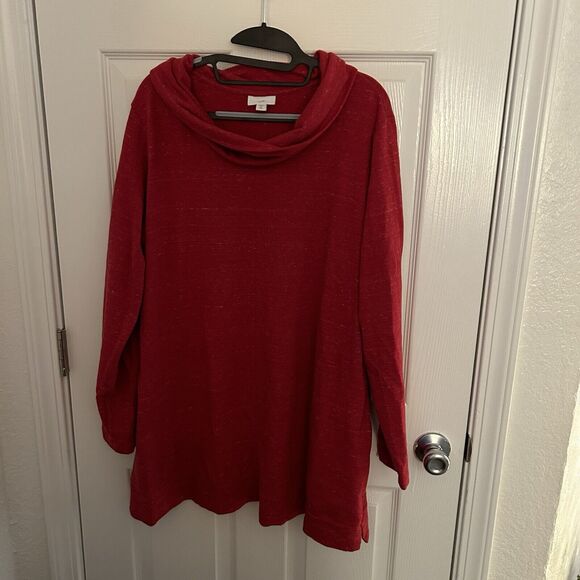J Jill French Terry Red XL Tall Cowl Neck Tunic - Picture 1 of 5